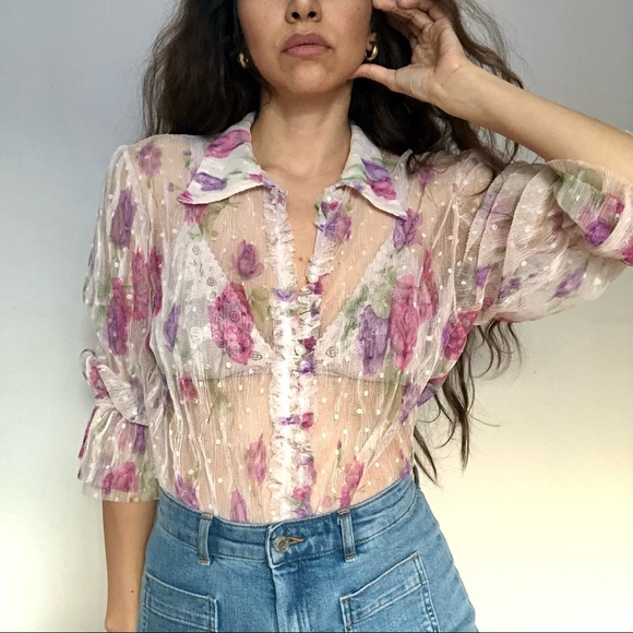Vintage sheer floral blouse - Picture 3 of 4
